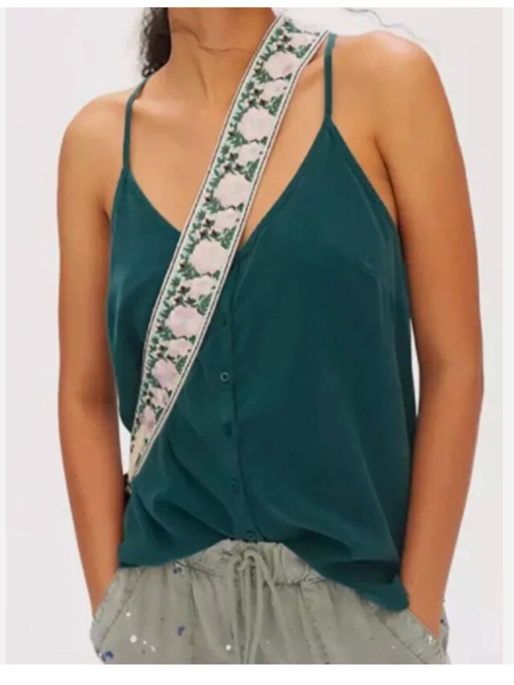 Anthropologie Teal Danae Button Down Halter Back Tank - Medium